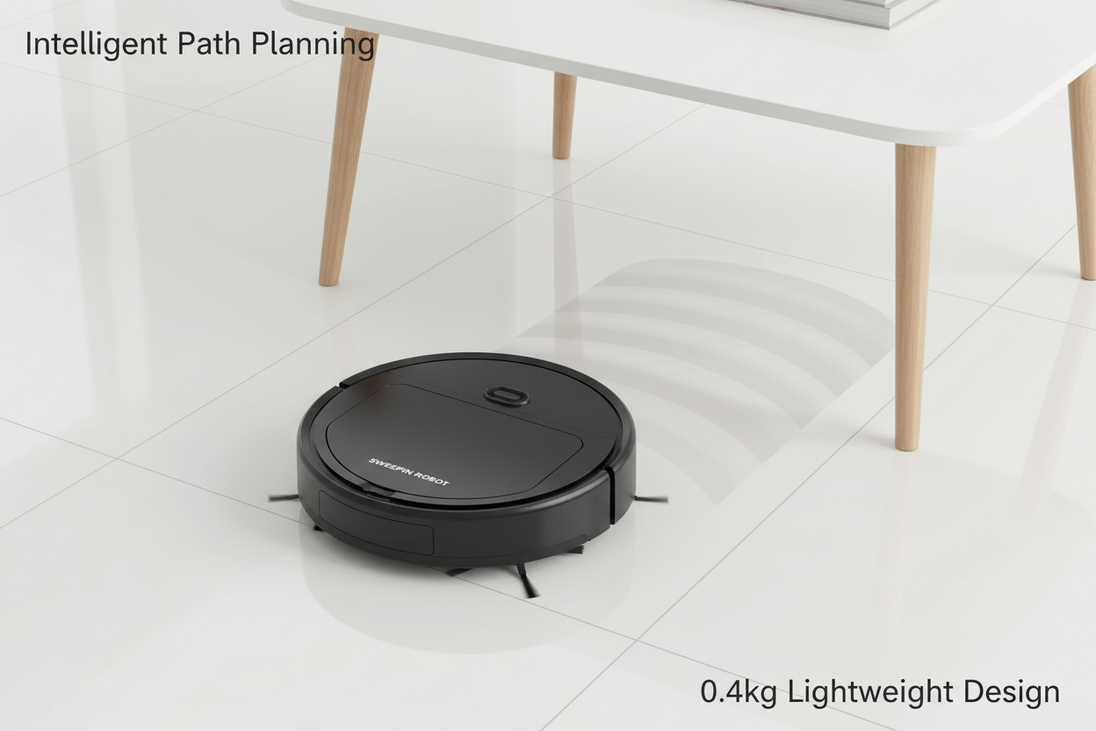 Black robot vacuum with intelligent path planning
