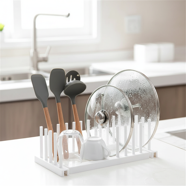 Draining dish rack in modern kitchen