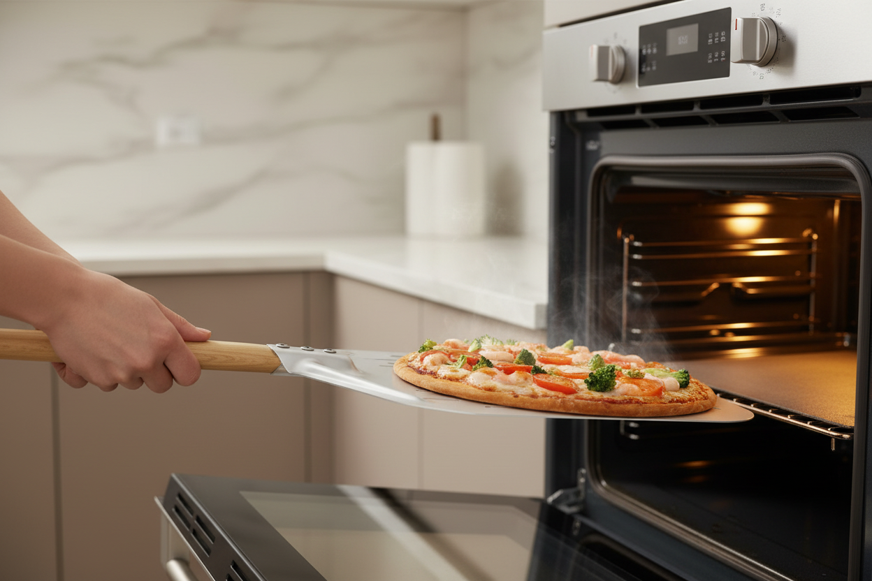 Pizza peel in use