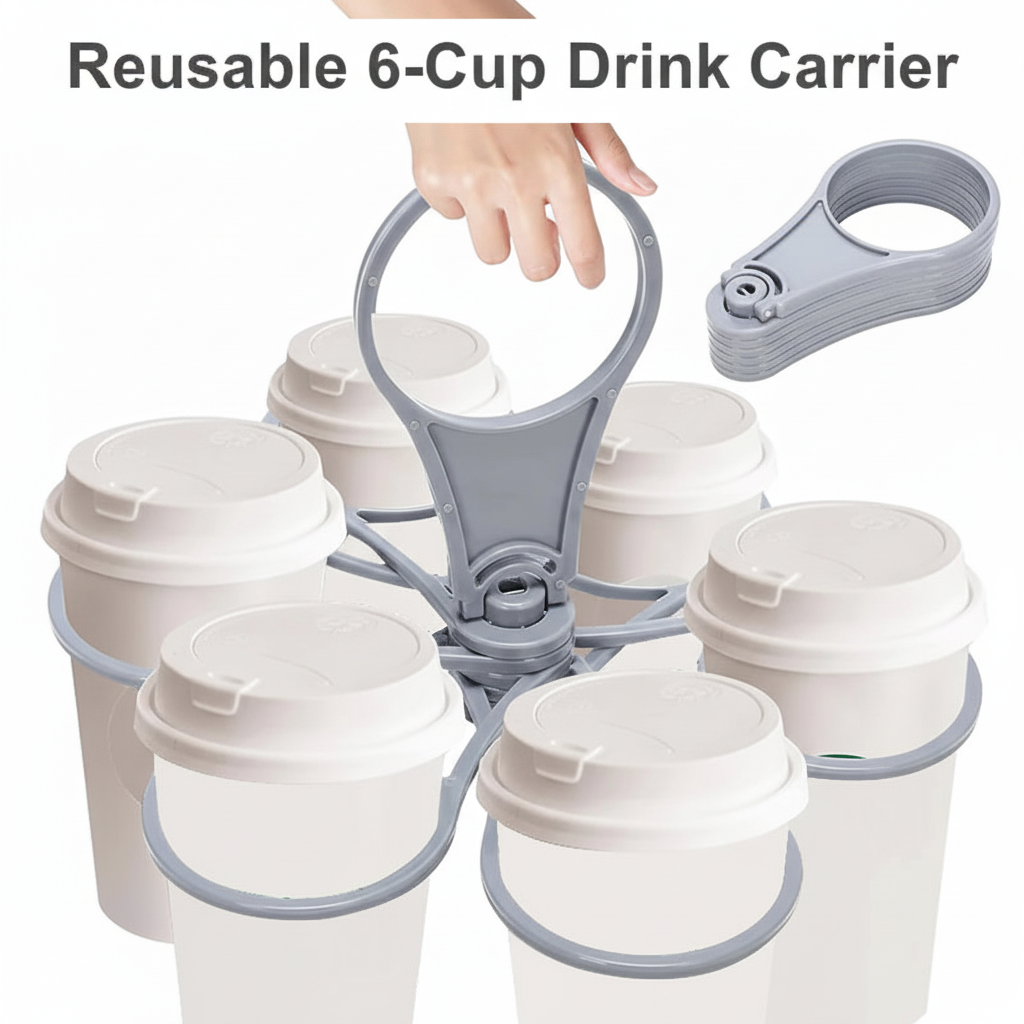 Reusable 6-Cup Drink Carrier with Title