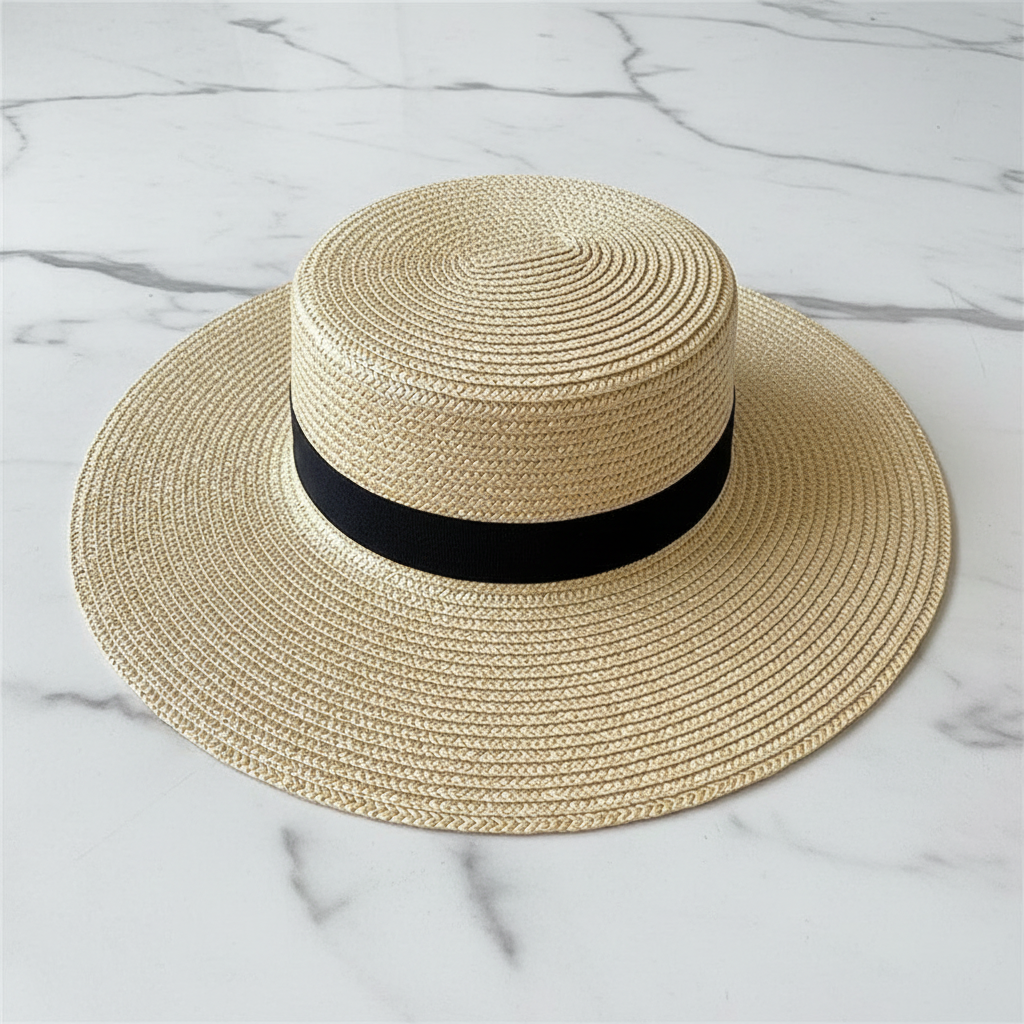 Wide Brim Straw Boater – Flat Lay