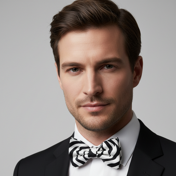 Zebra print bow tie detail shot