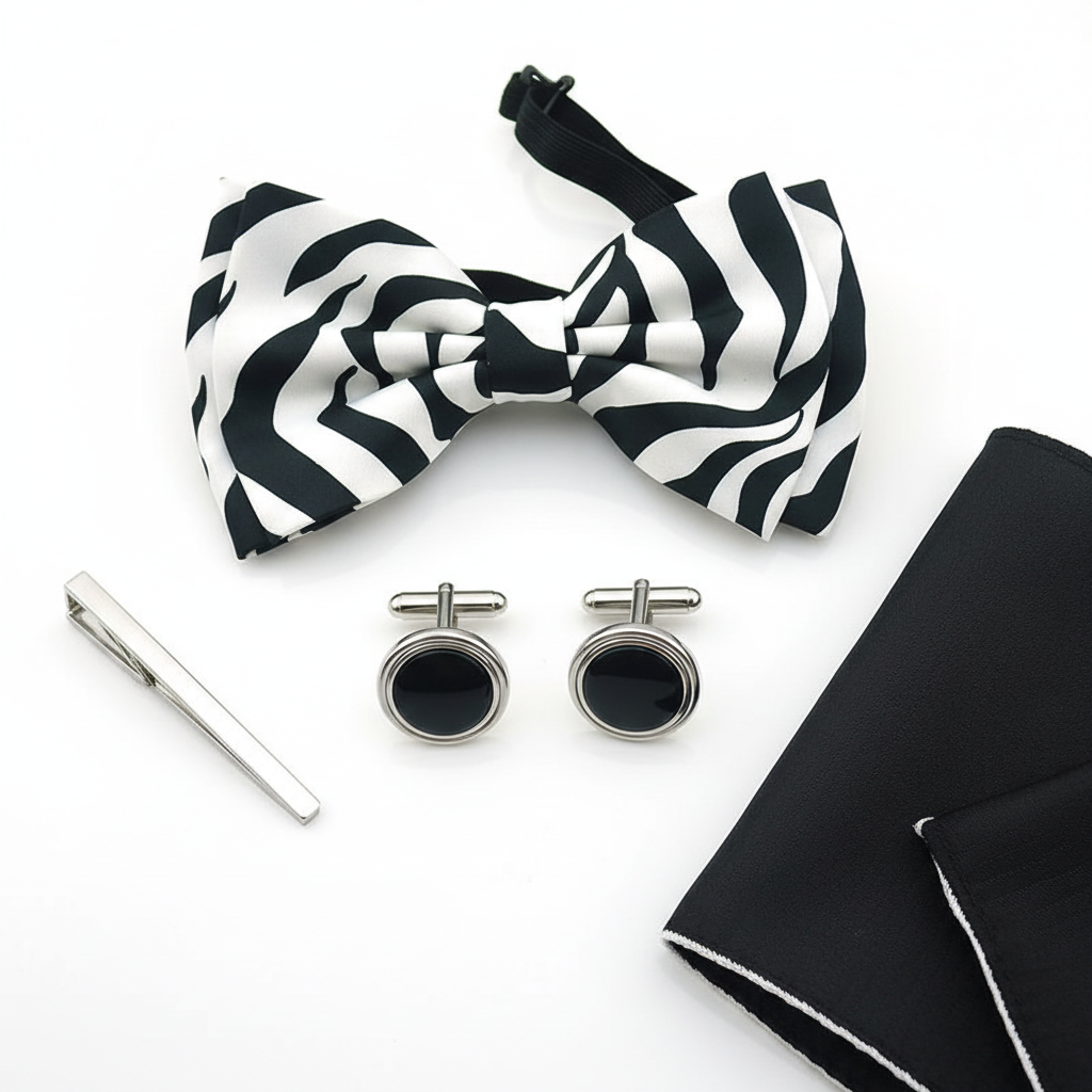 Zebra print bow tie flat lay